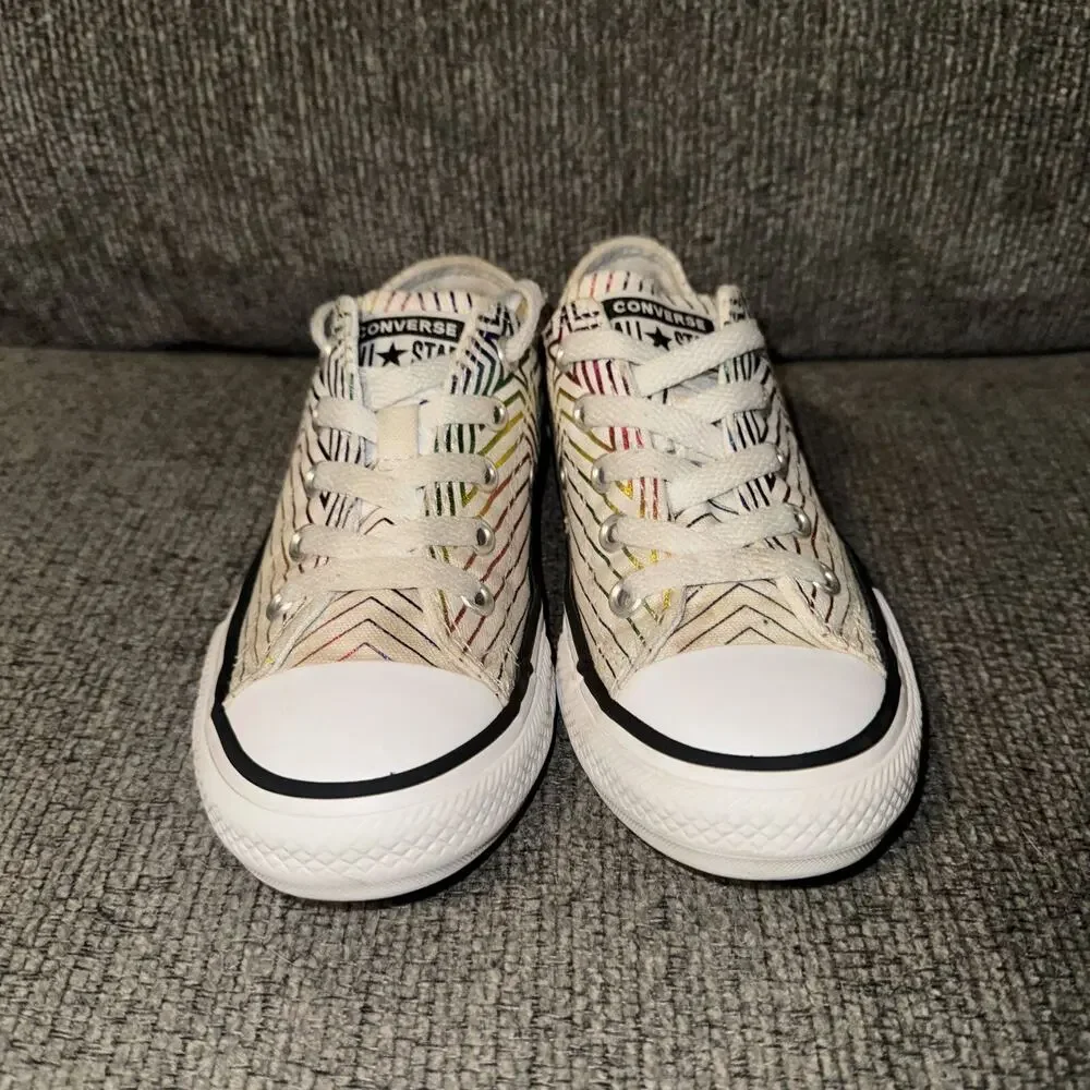 Converse All Star Sneakers Juniors Kids 12 White‎ Rainbow Stars Lace Up 665398F